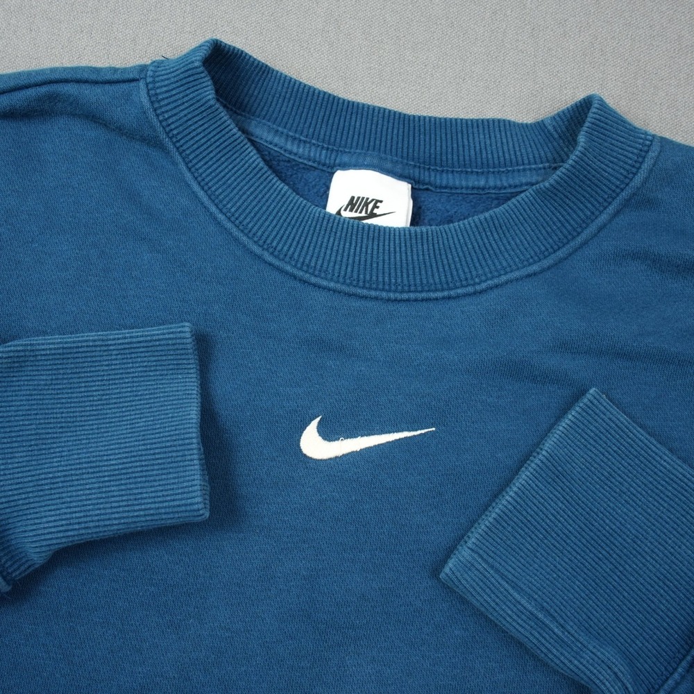 Y2K Nike Center Swoosh Crew Neck Sweatshirt Mens S Teal Pullover Long Sleeve